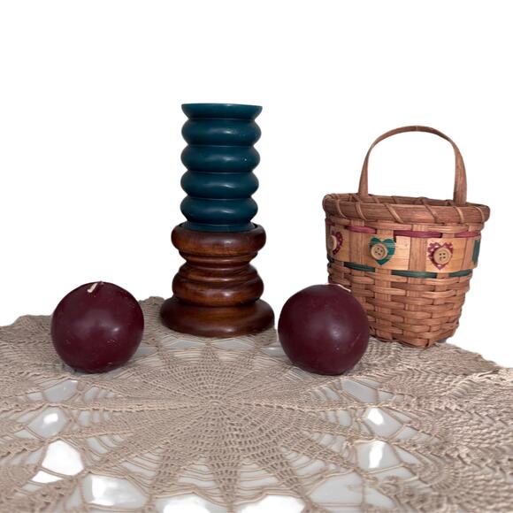 Rustic Basket, Candles & Candle Holder Set – Vintage Style Decor Bundle - Picture 1 of 10
